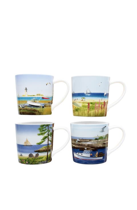 X Felix Doolittle "By the Sea" Mugs, Mixed Set of 4 - Porcelain