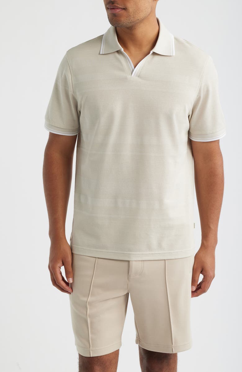 Bugatchi Textured Stripe Johnny Collar Polo, Main, color, Limestone