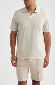 Bugatchi Textured Stripe Johnny Collar Polo