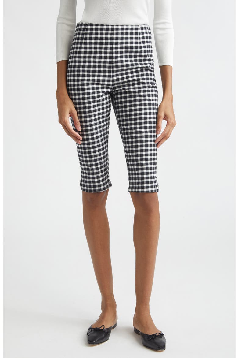 Chiara Gingham Stretch Cotton Capri Pants, Main, color, BLACK/ WHITE