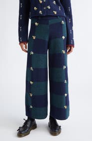 YanYan Daisy Embroidered Checkerboard Lambswool Pants