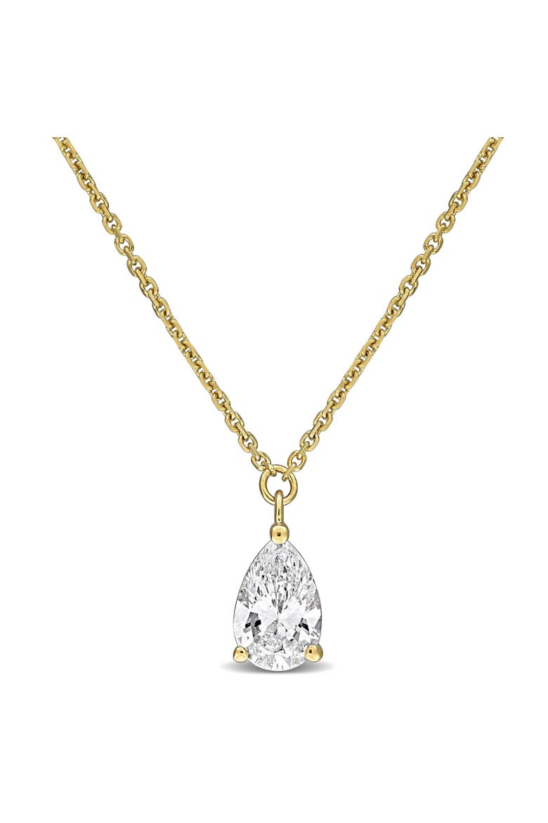 Lab Grown Diamond Pear Solitaire Necklace 14K, Main, color, Yellow Gold