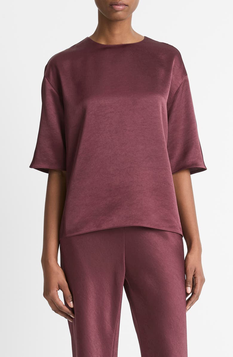 Vince Fluid Satin Top, Main, color, Black Rose