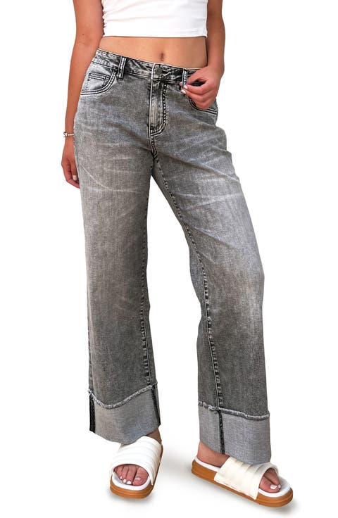 Cuffed Ankle Wide Leg Jeans (Space Blue)