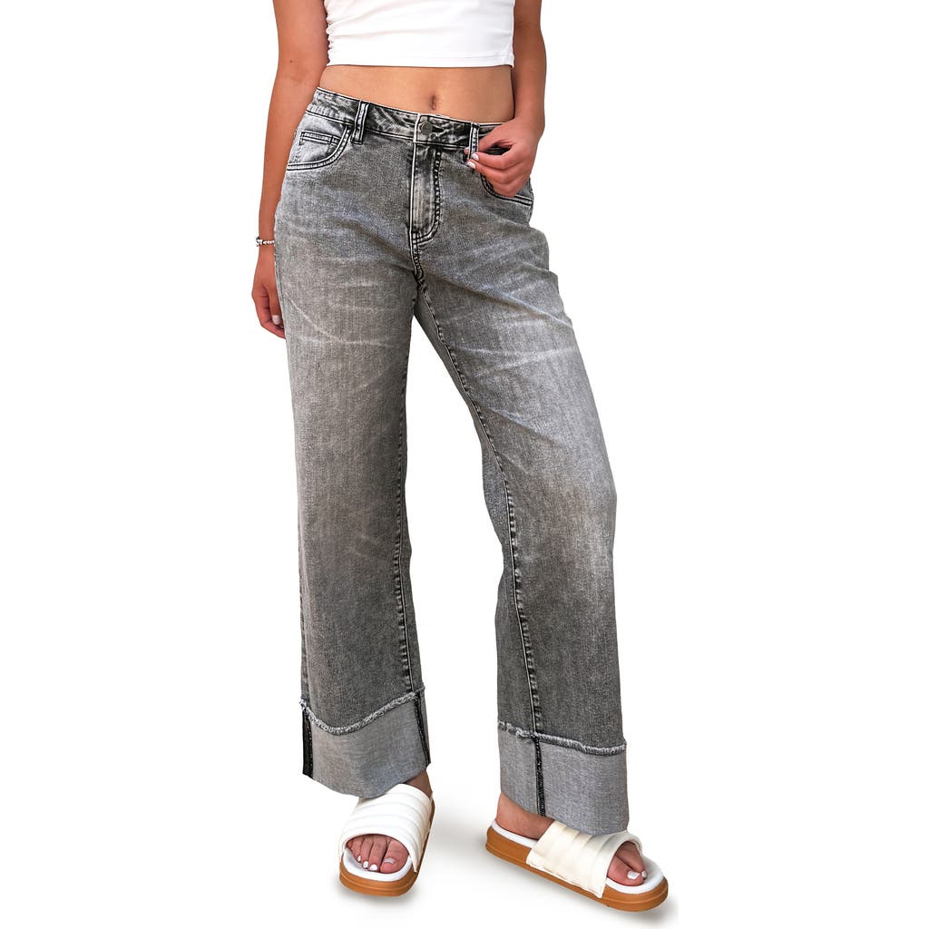 Hint Of Blu Cuffed Ankle Wide Leg Jeans In Gray