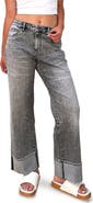 HINT OF BLU Cuffed Ankle Wide Leg Jeans