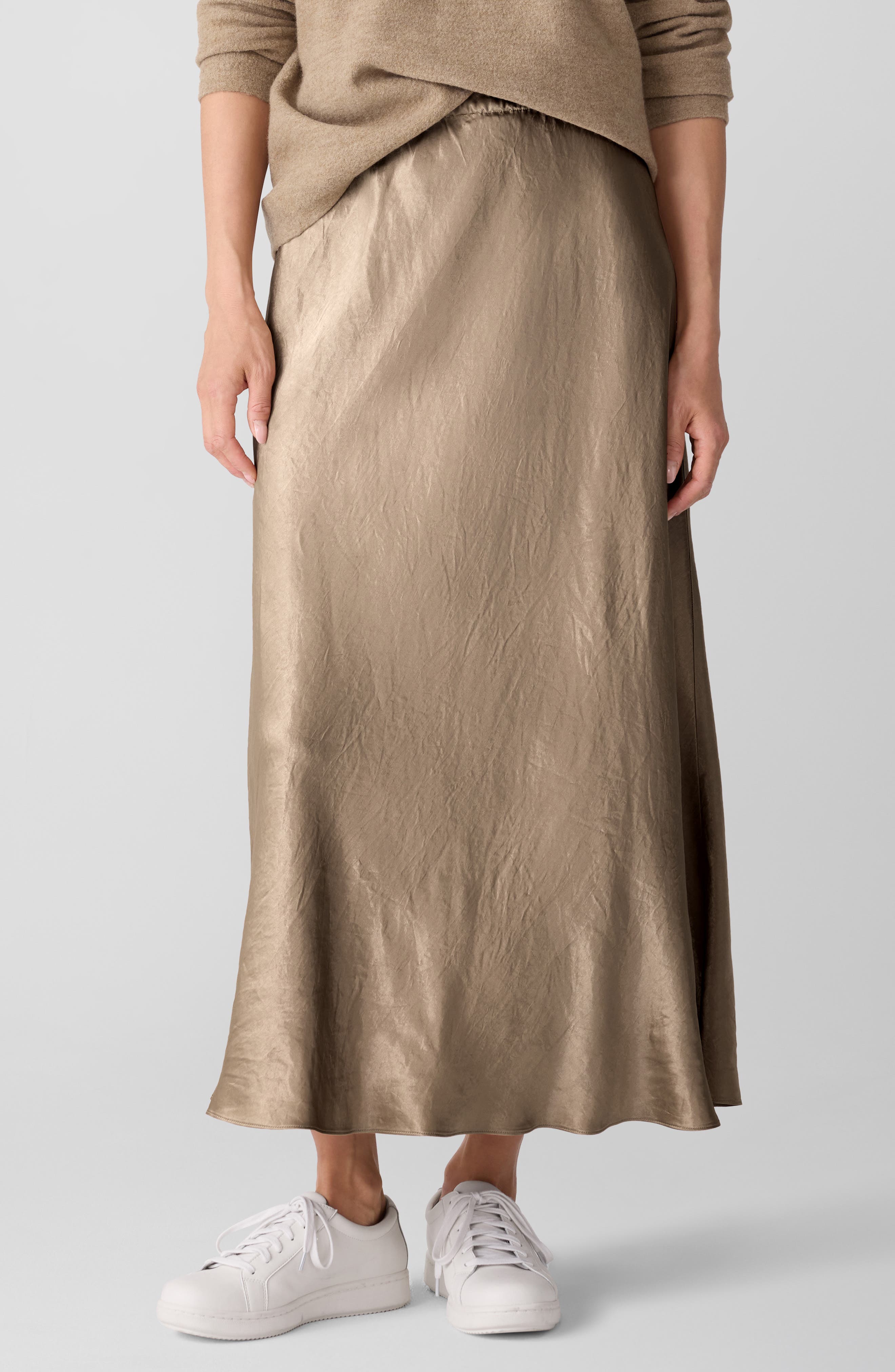 Eileen Fisher Crinkle Satin Bias Skirt