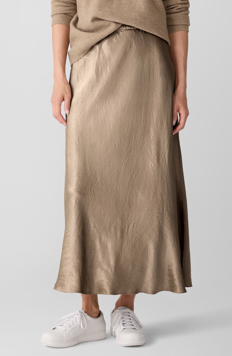 Eileen Fisher Crinkle Satin Bias Skirt, Main, color, Biscuit