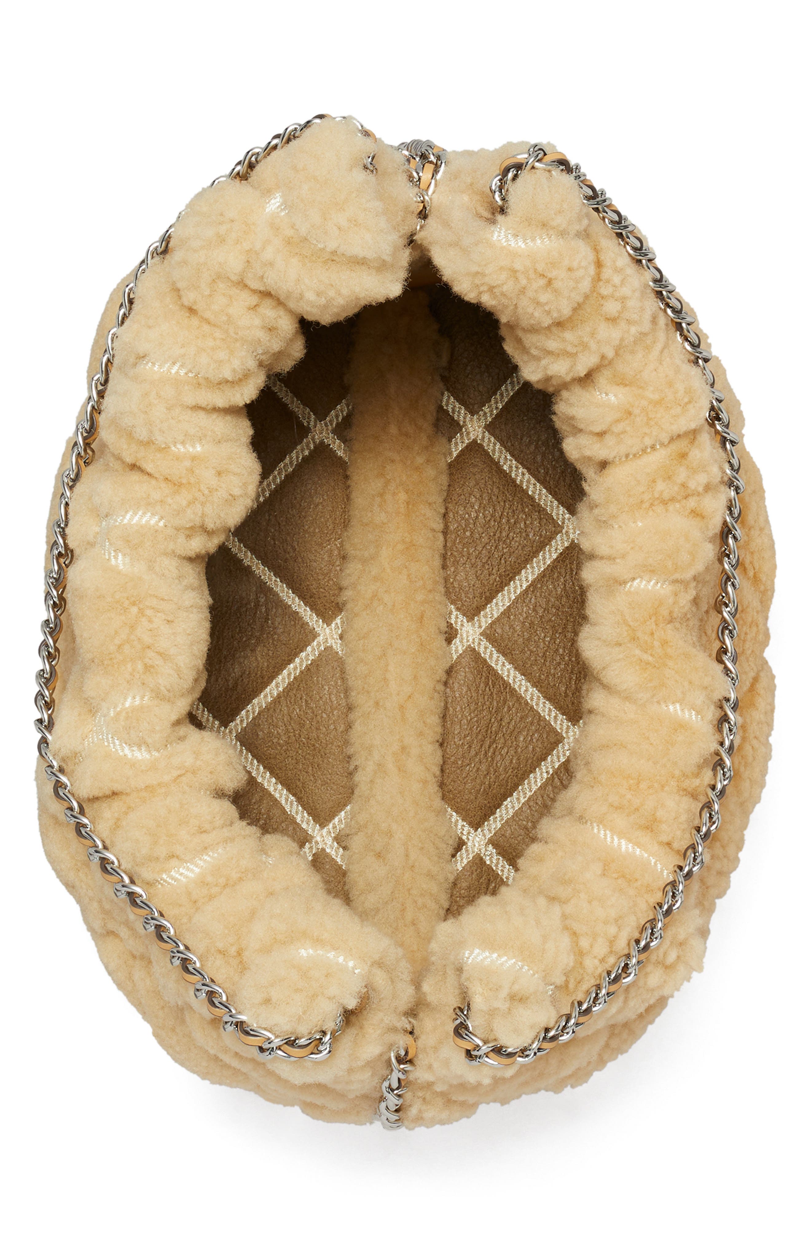 Tory Burch Fleming Genuine Shearling Hobo Bag, Alternate, color, Ivory