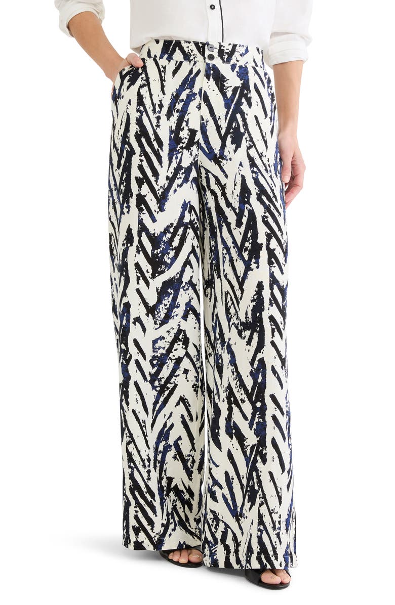 NIC+ZOE Crosshatch Linen Blend Pants, Main, color, Indigo Multi