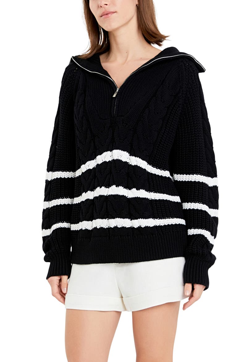 Stripe Half-Zip Sweater, Alternate, color, BLACK/ WHITE