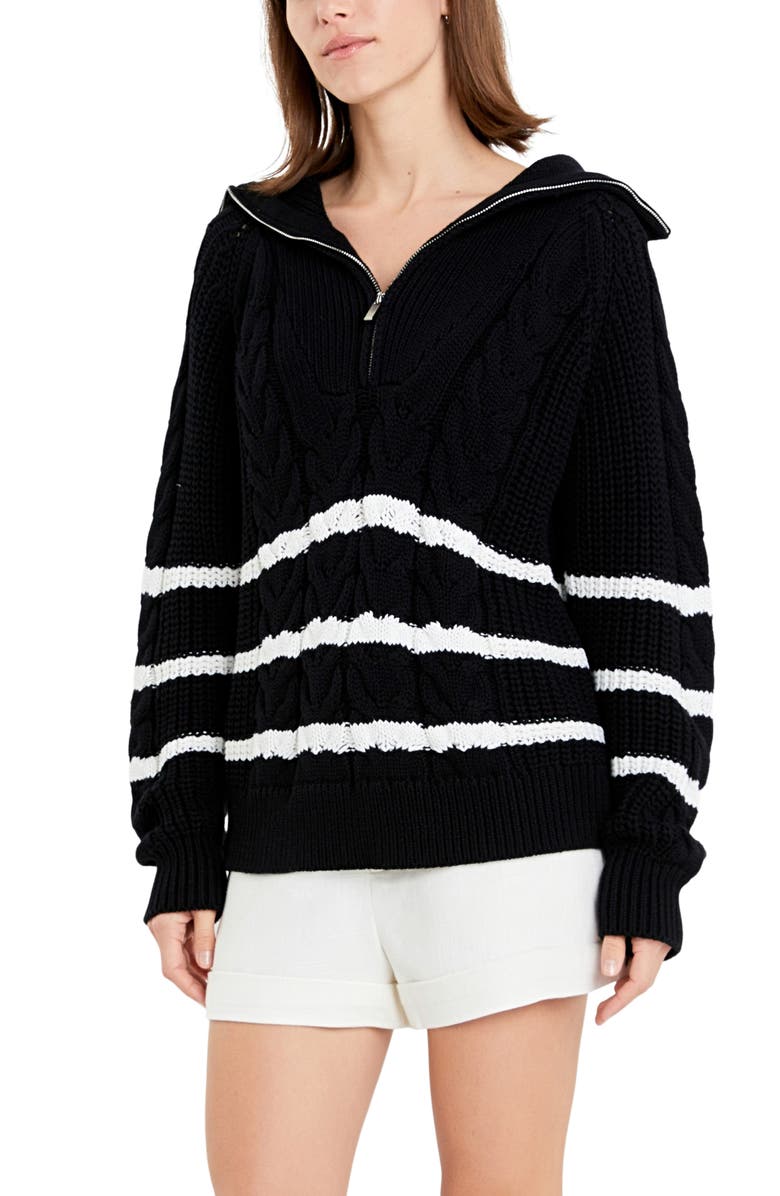 English Factory Stripe Half-Zip Sweater, Alternate, color, 