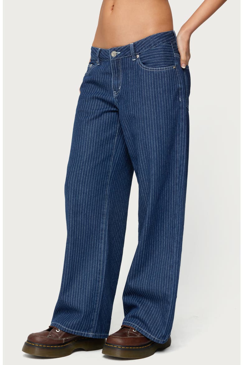 Pinstripe Low Rise Wide Leg Jeans, Alternate, color, NAVY
