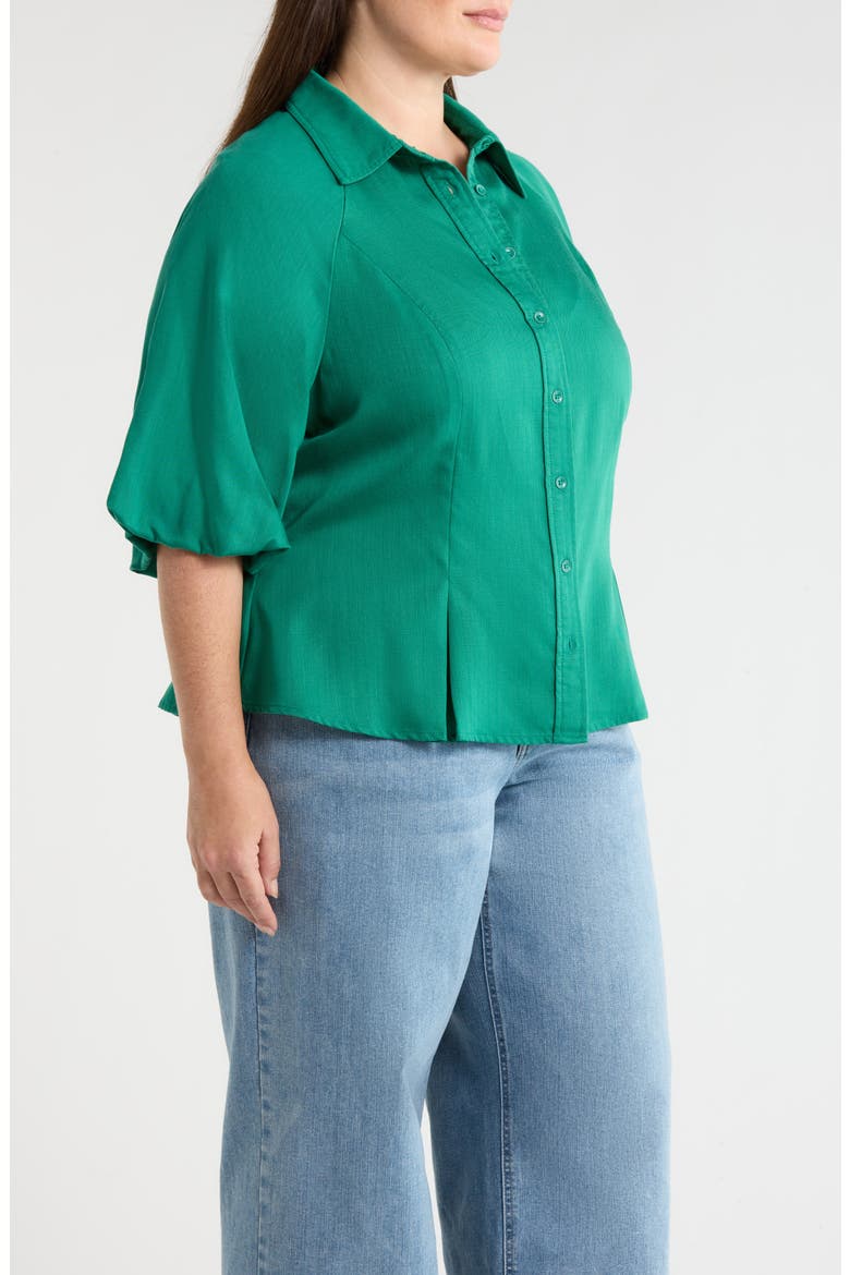 Bubble Sleeve Flare Button-Up Chambray Top, Alternate, color, LAKE GREEN