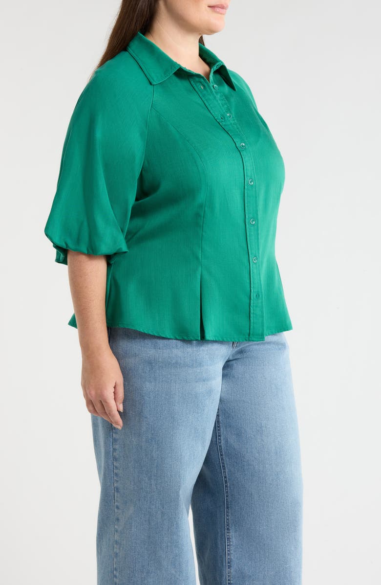 Wit & Wisdom Bubble Sleeve Flare Button-Up Top, Alternate, color, Lake Green