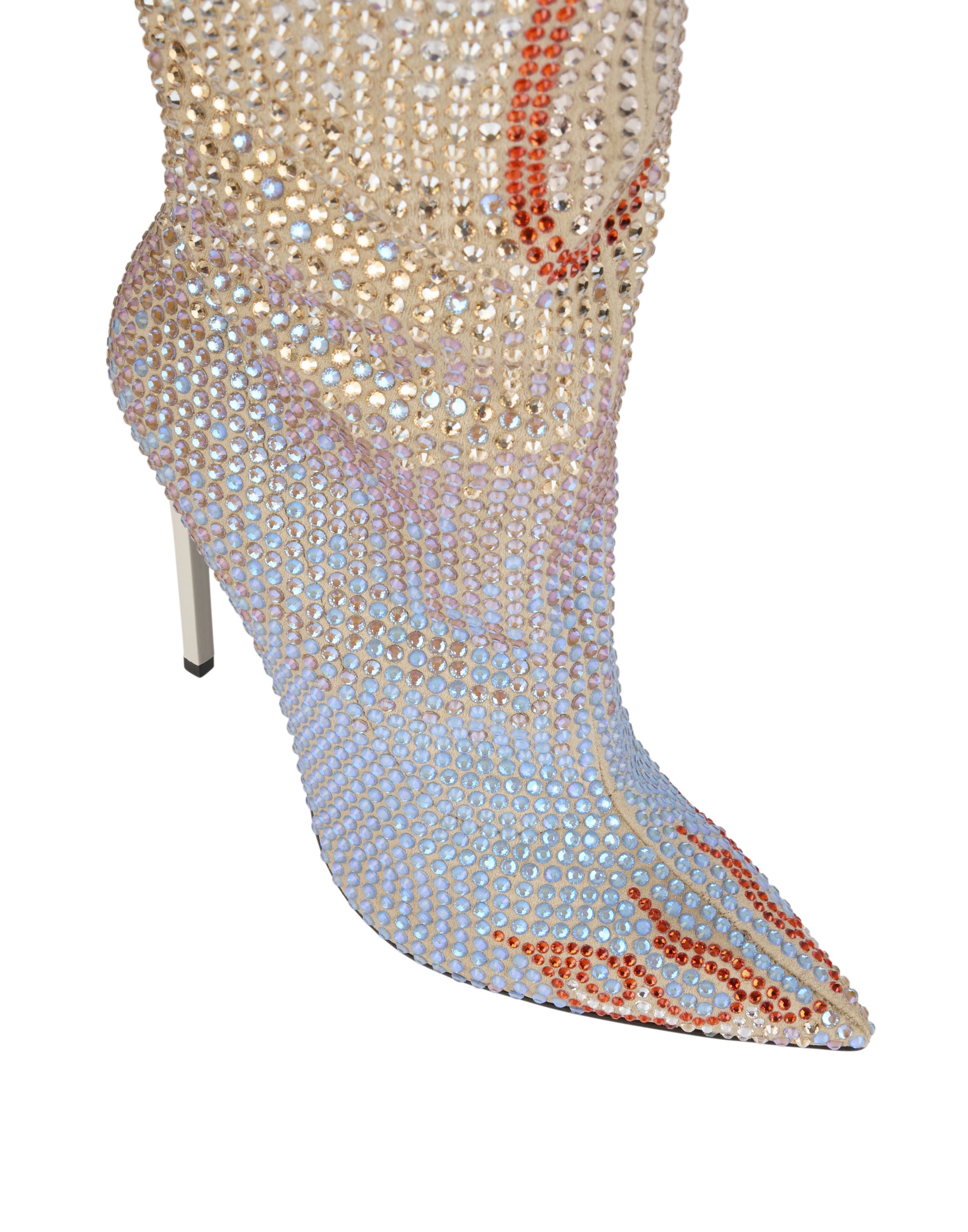 PHILIPP PLEIN Suede Strass Boots Hi-Heels Overknees Flame Women, Alternate, color, Beige