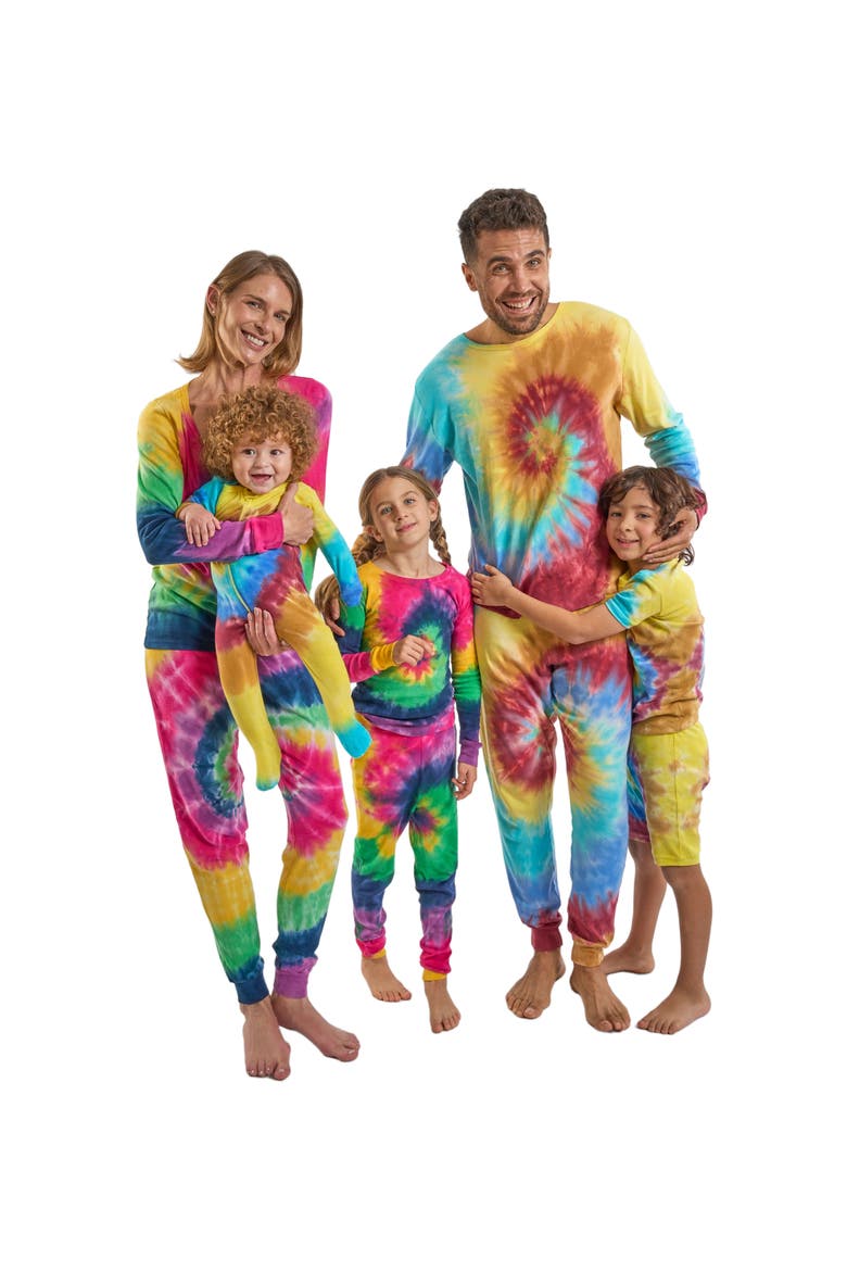 Kids Footed Tie Dye Cotton Matching Family Pajamas, Alternate, color, Tie Dye Swirl Boys