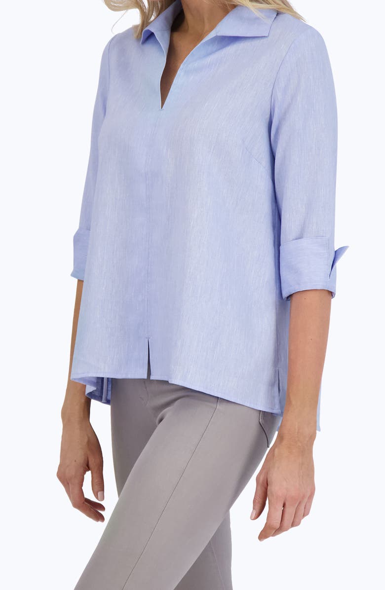 Foxcroft Agnes Linen Blend Top, Alternate, color, Powder Blu