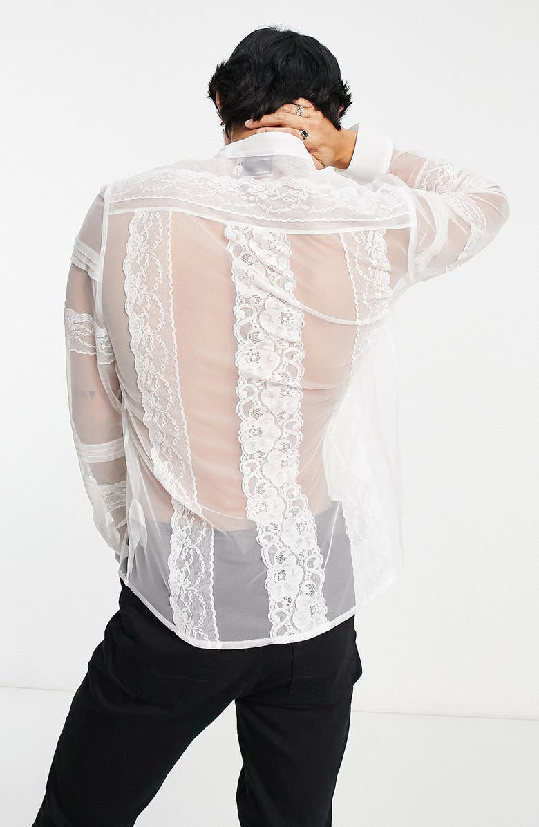 ASOS DESIGN Sheer Shirt with Lace Detail, Alternate, color, 