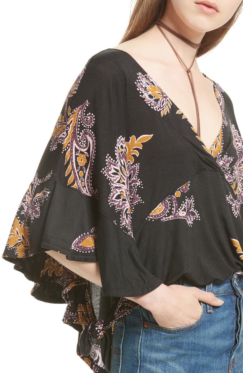 Free People Mauie Wowie Palm Print Top, Alternate, color, Black