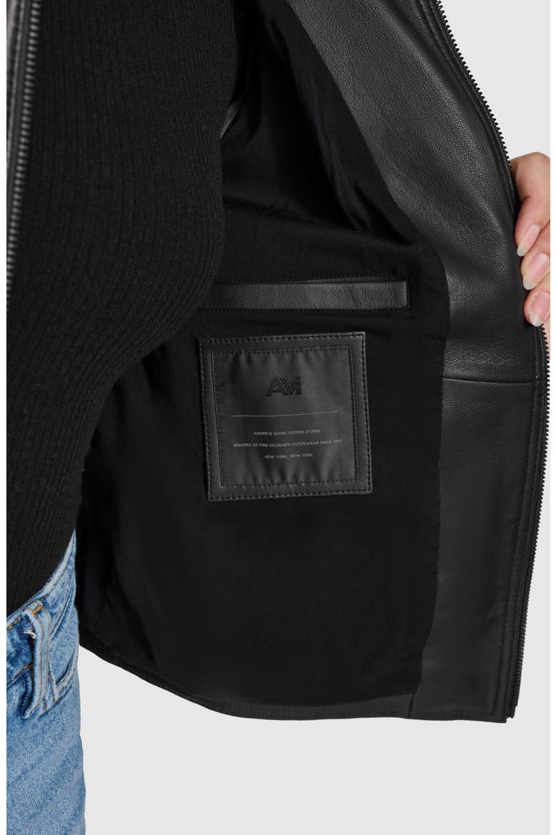 Beatrix Leather Bomber Jacket, Alternate, color, BLACK