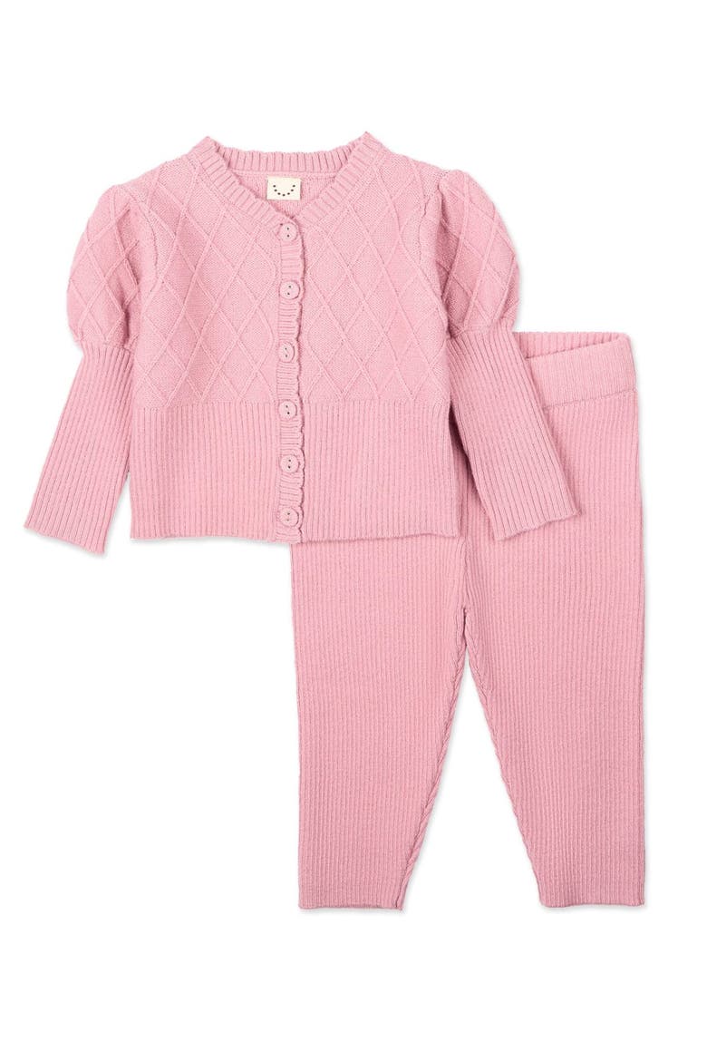 Kid's Juliet Mixed Knit Cardigan and Legging Set, Main, color, Bridal Rose
