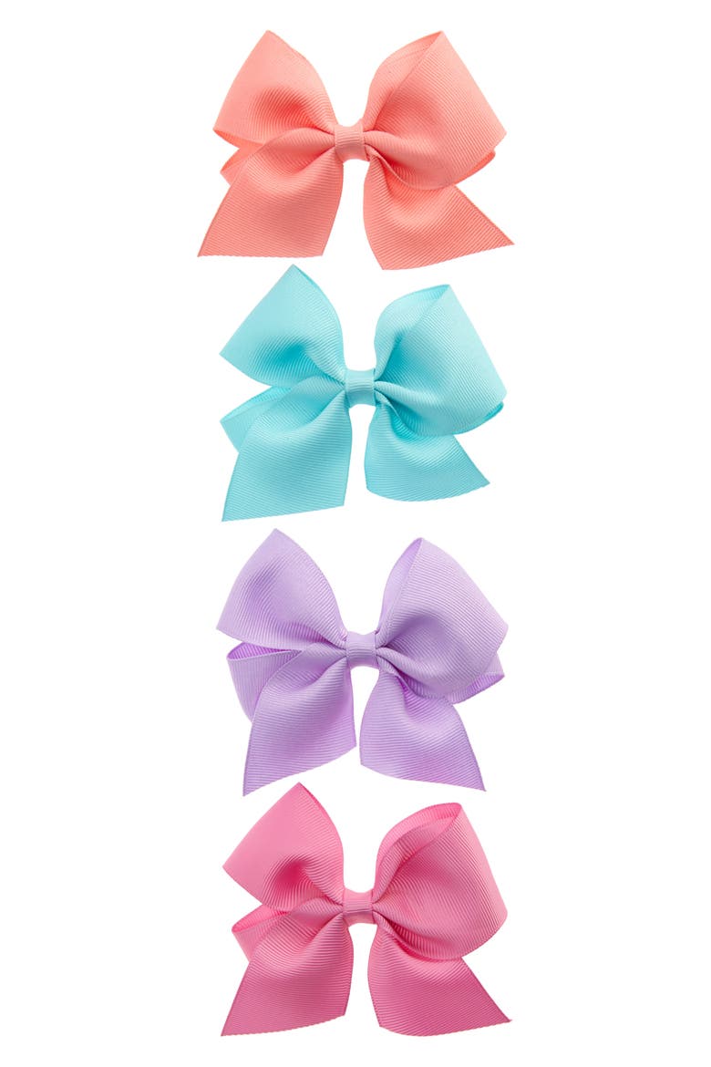 Set of 4 Grosgrain Bow Hair Clips, Main, color, PASTEL