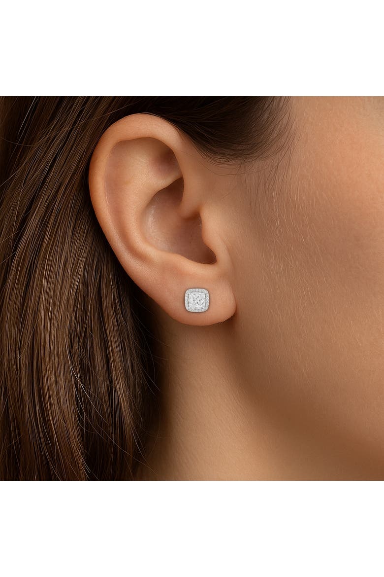 Sterling Silver Square Halo Earrings, Alternate, color, Silver