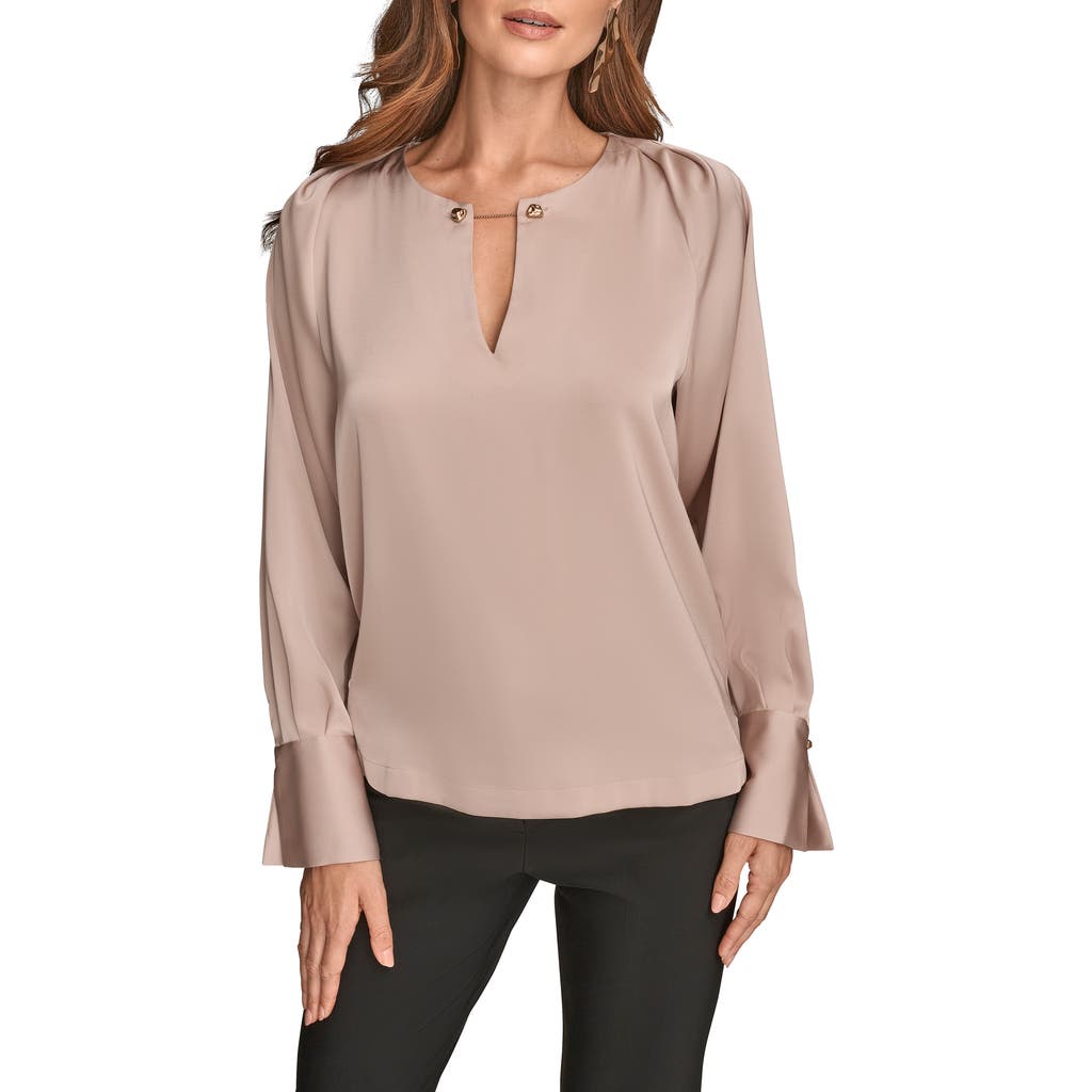 Donna Karan New York Chain Detail Long Sleeve Top In Neutral