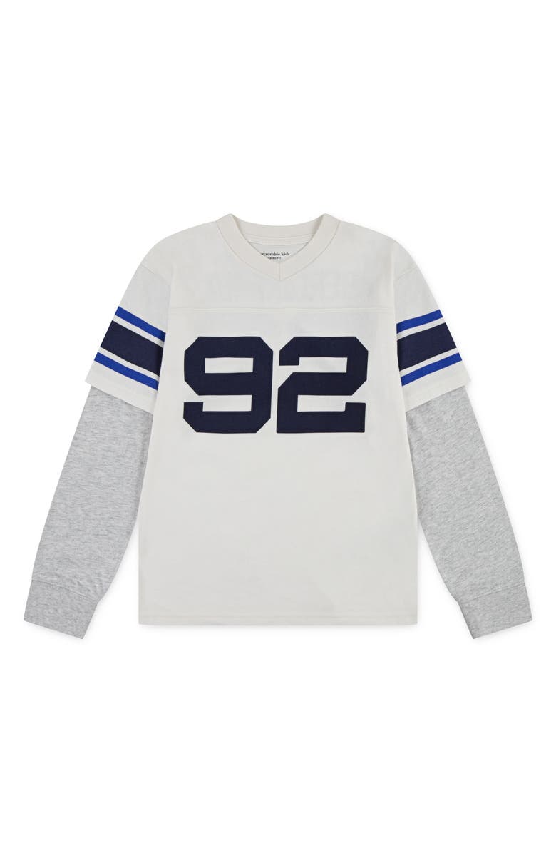 abercrombie kids Kids' Long Sleeve Football Hangdown Graphic T-Shirt, Main, color, Jet Stream