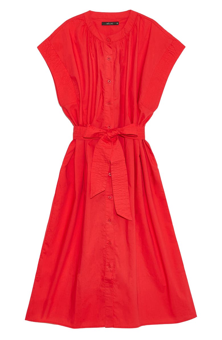 DELUC Cancela Cap Sleeve Cotton Poplin Shirtdress, Alternate, color, Red