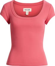 Open Edit Scoop Neck Stretch Cotton T-Shirt
