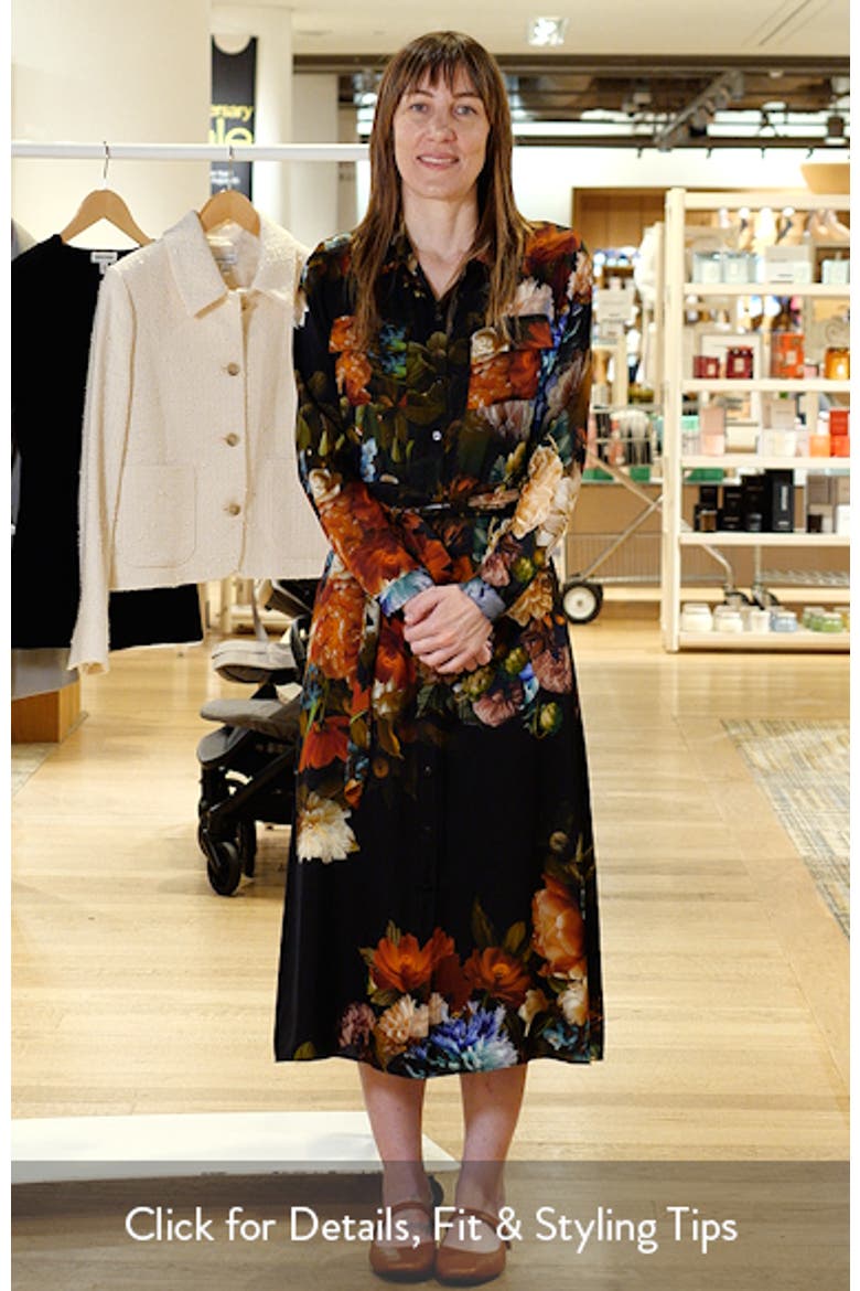 The Kataleya Floral Long Sleeve Stretch Silk Midi Shirtdress video