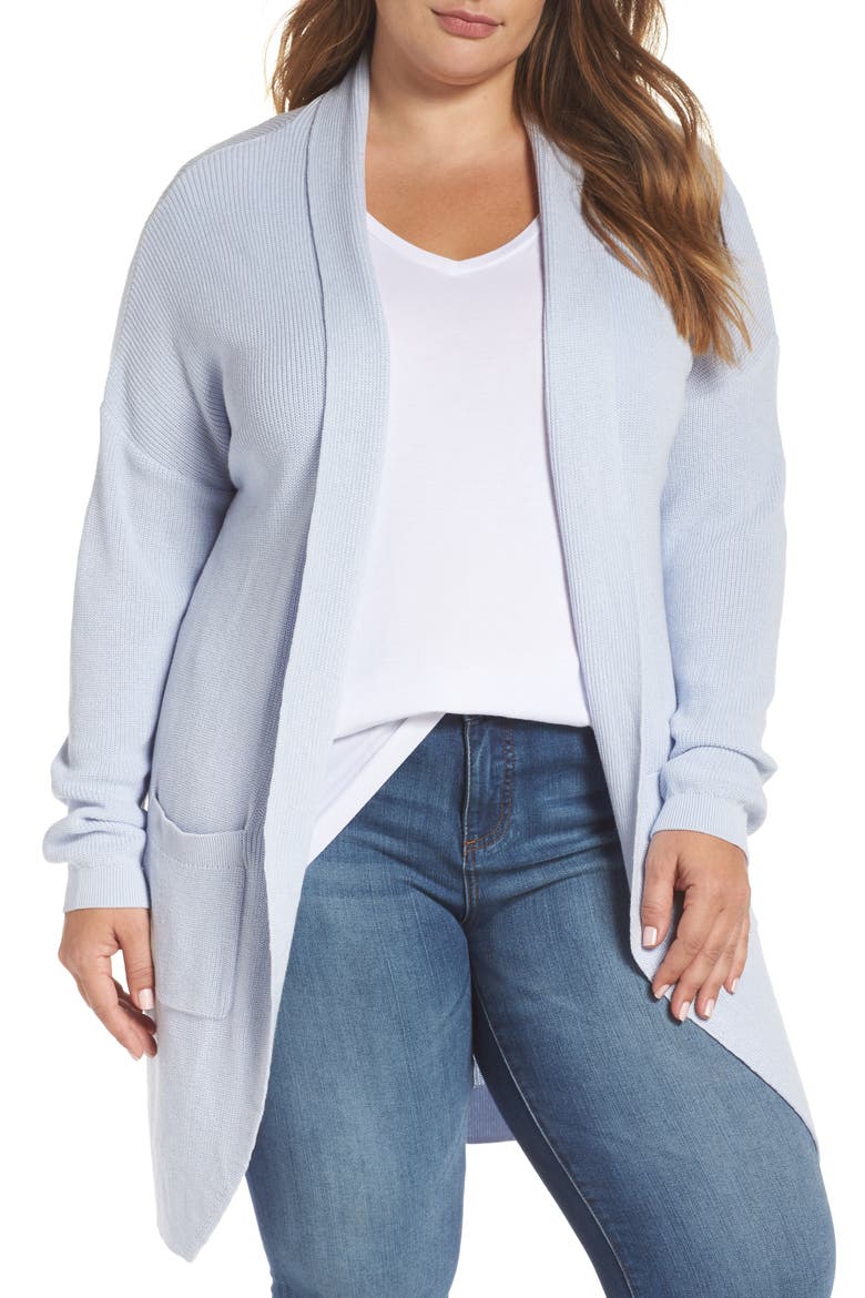 Stitch Curve Hem Cardigan, Alternate, color, BLUE FEATHER