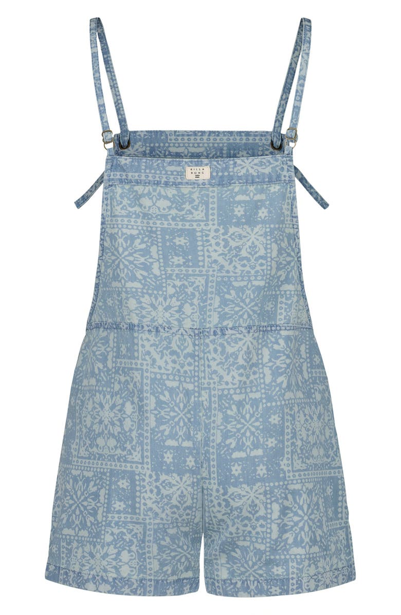 Billabong Kids' Wave Watch Jr. Bandana Print Denim Romper, Alternate, color, Ivory Water Wash