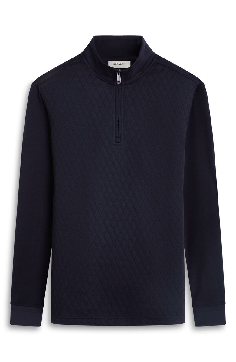Bugatchi Quilted Quarter Zip Performance Pullover, Alternate, color, Black