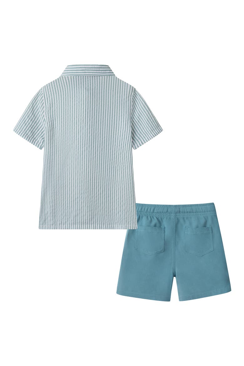 Kids' Stripe Seersucker Button-Up Shirt & Shorts Set, Alternate, color, TEAL STRIPE