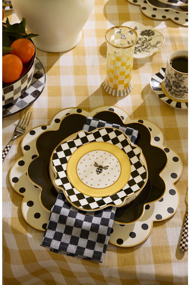 Bee Toile Scallop Cork Back Placemat, Alternate, color, WHITE