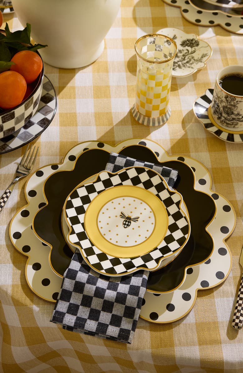 MACKENZIE CHILDS Bee Toile Scallop Cork Back Placemat, Alternate, color, White