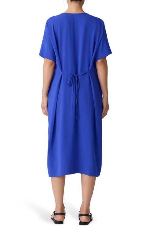 Eileen Fisher Silk Georgette Crepe V-neck Dress In Blue