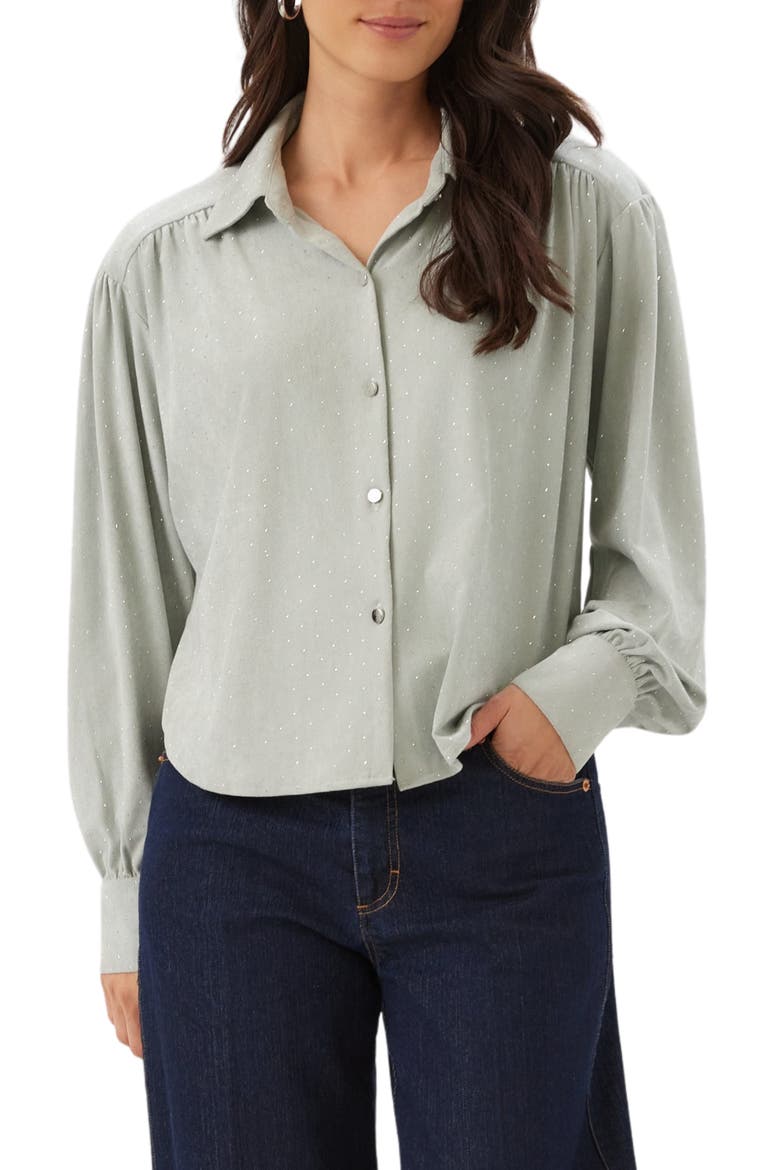 Embellished Faux Suede Shirt, Main, color, POWDER BLUE