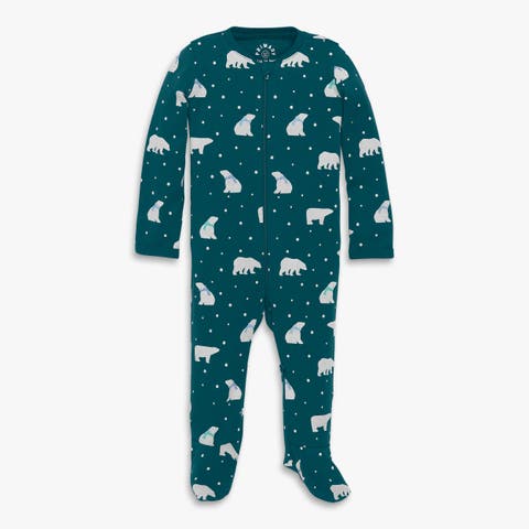 Baby Organic Zip Footie In Holiday Animal Friends