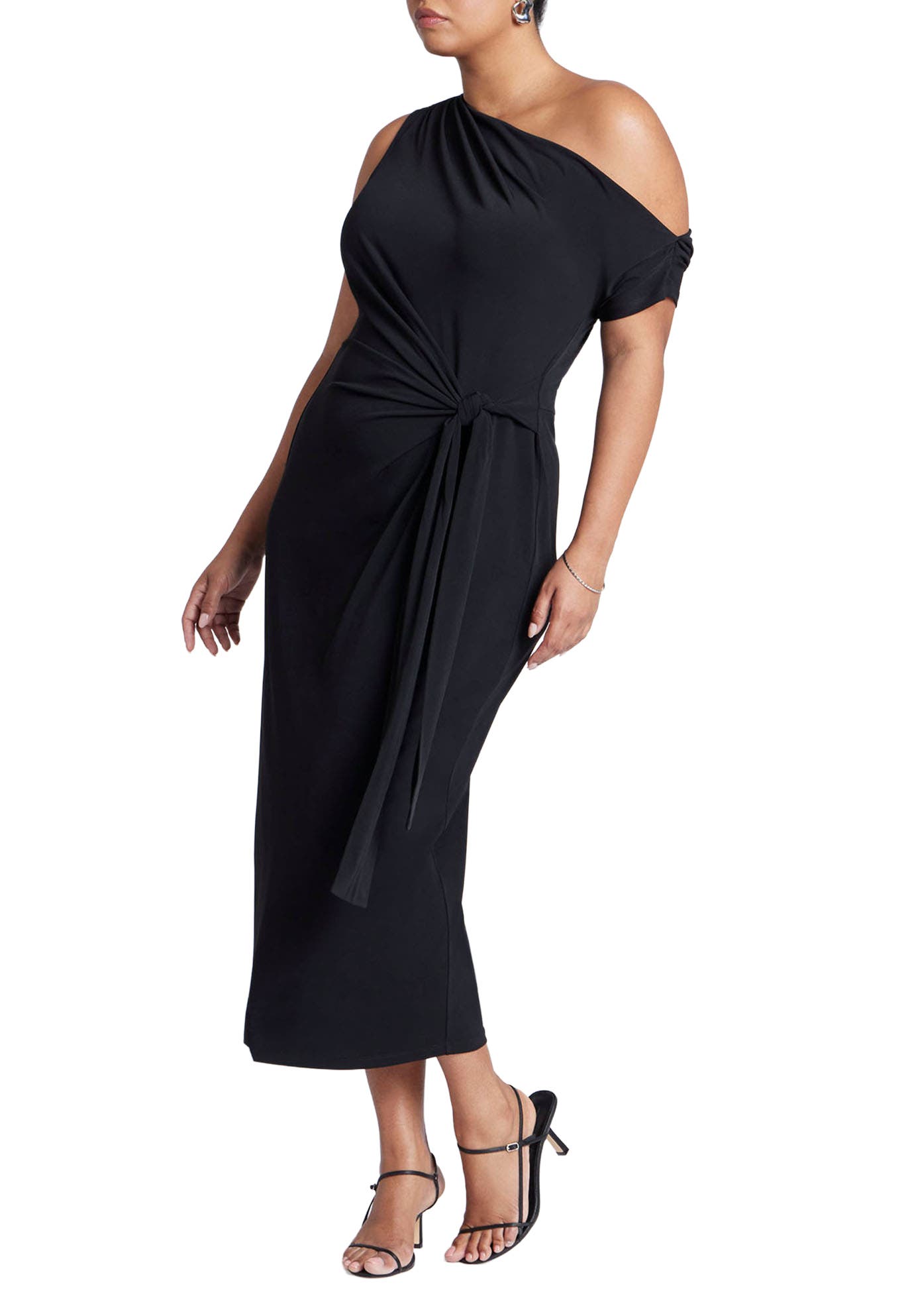 Off The Shoulder Tie Front Midi Dress