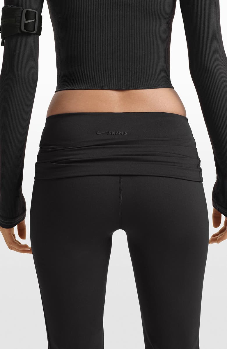 NikeSKIMS Matte Flared Foldover Waist Pants, Alternate, color, Obsidian