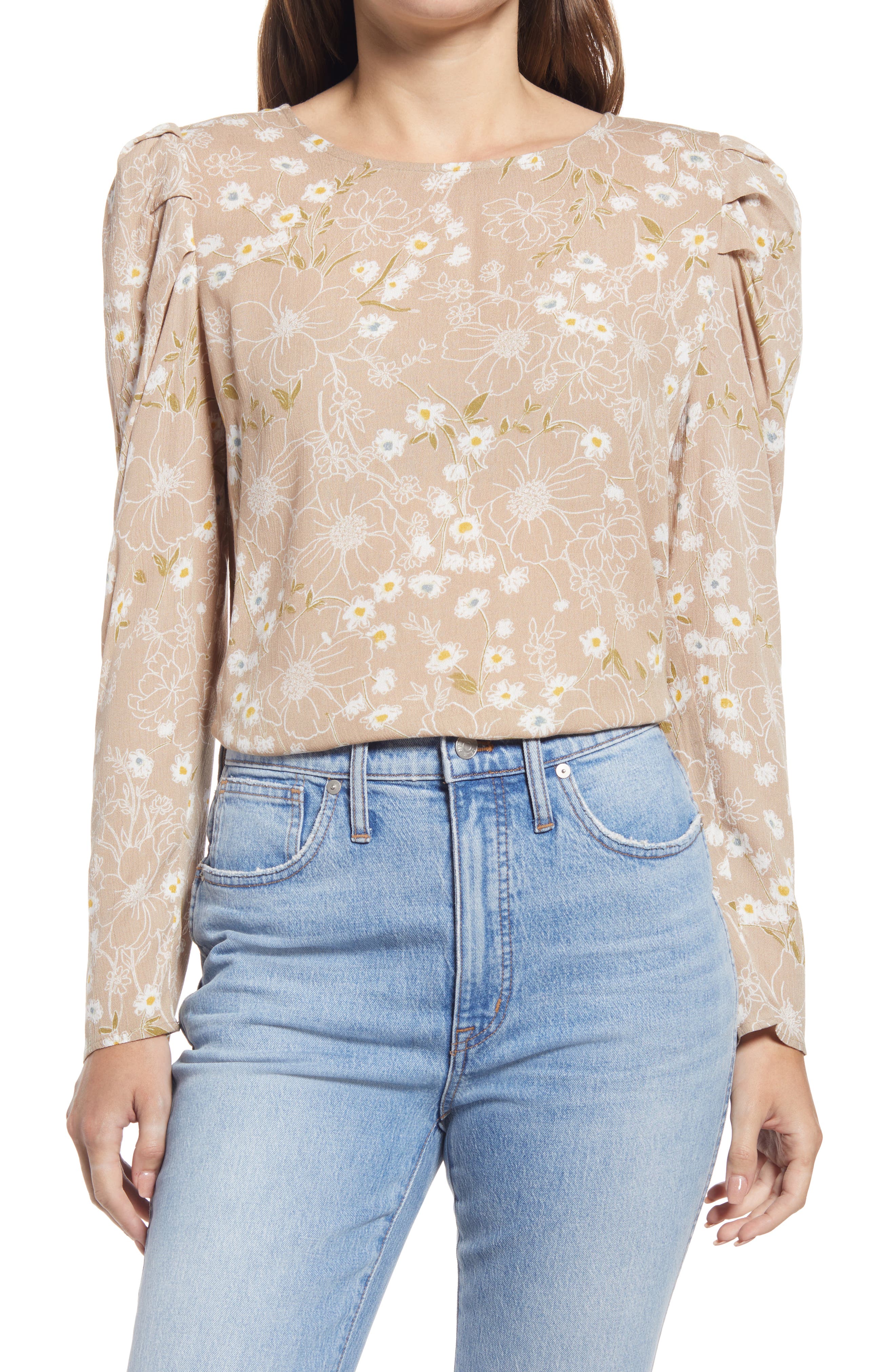 GIBSONLOOK Floral Pleated Sleeve Top