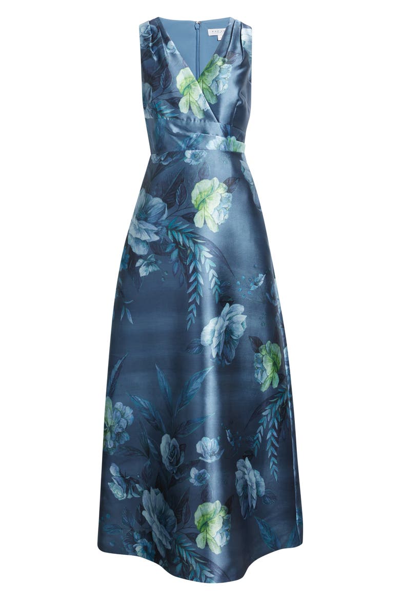 Rosalind Floral Evening Gown, Alternate, color, TEAL BLUE