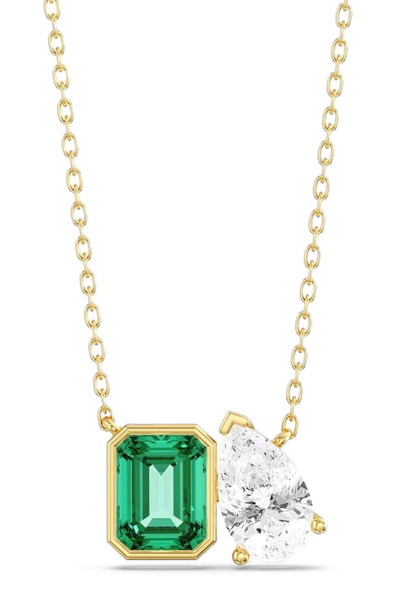 Toi Et Moi Lab-Created Green Emerald & Lab Diamond Necklace in 14K, Main, color, Yellow Gold