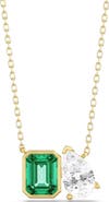 Everlee Toi Et Moi Lab-Created Green Emerald & Lab Diamond Necklace in 14K