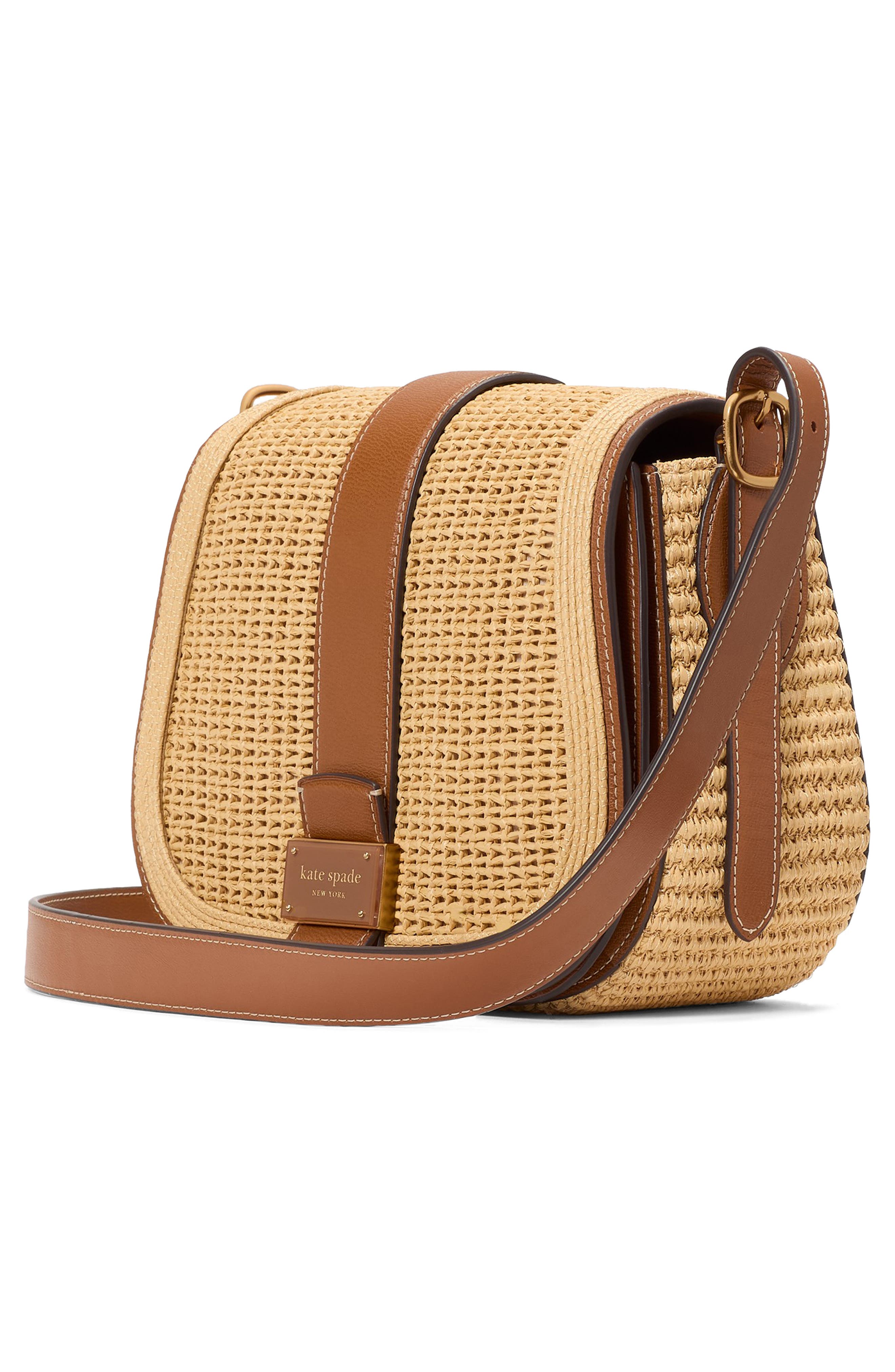 Kate Spade New York medium noveau straw saddle crossbody bag, Alternate, color, 
