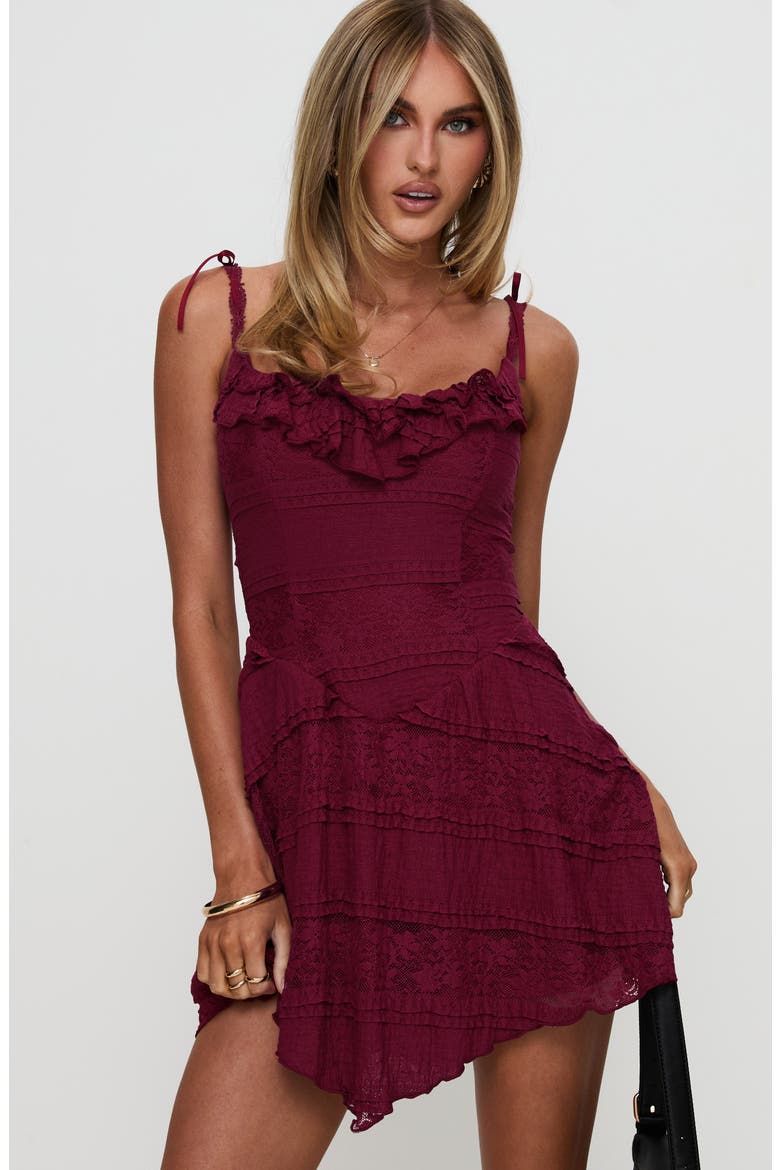 Dwyer Tie Strap Lace Minidress, Alternate, color, BURGUNDY